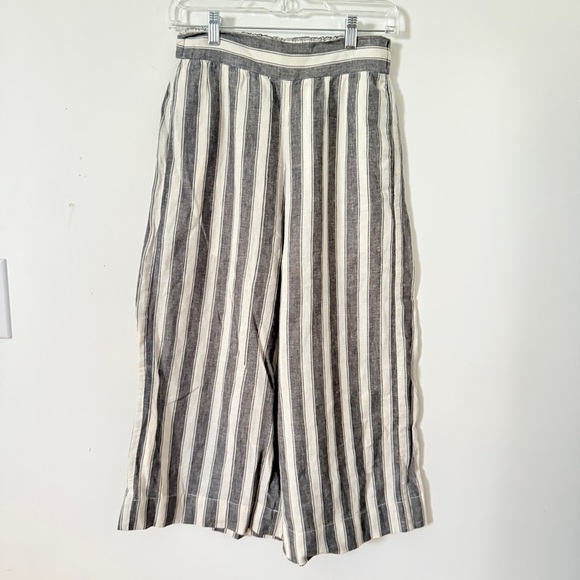 Madewell Huston Smocked Linen Blend Stripe Crop Pull On Pants - Picture 4 of 6
